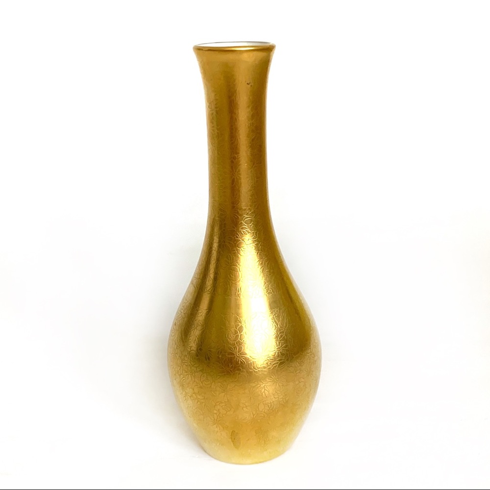 Vintage Pickard Gold Rose Daisy Encrusted Vase 843